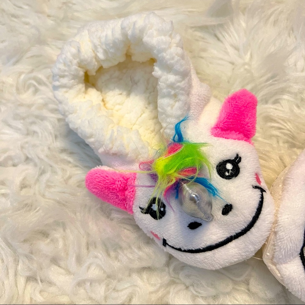 Unicorn Sherpa lined fluffy slippers kids size S/M New!